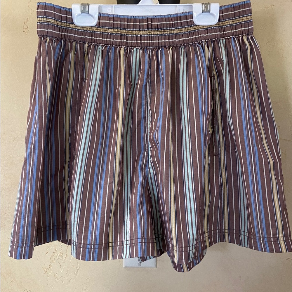 NWT Sz M Free People Brown and Blue Striped Shorts OB1962191